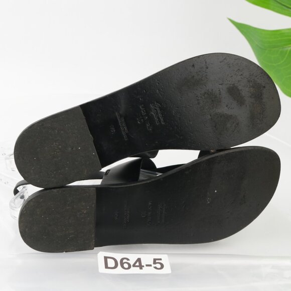 Bahia Womens Sandal Size 10 Black Gold Flat Leather Roman Thong Slingback Italy - Picture 9 of 14